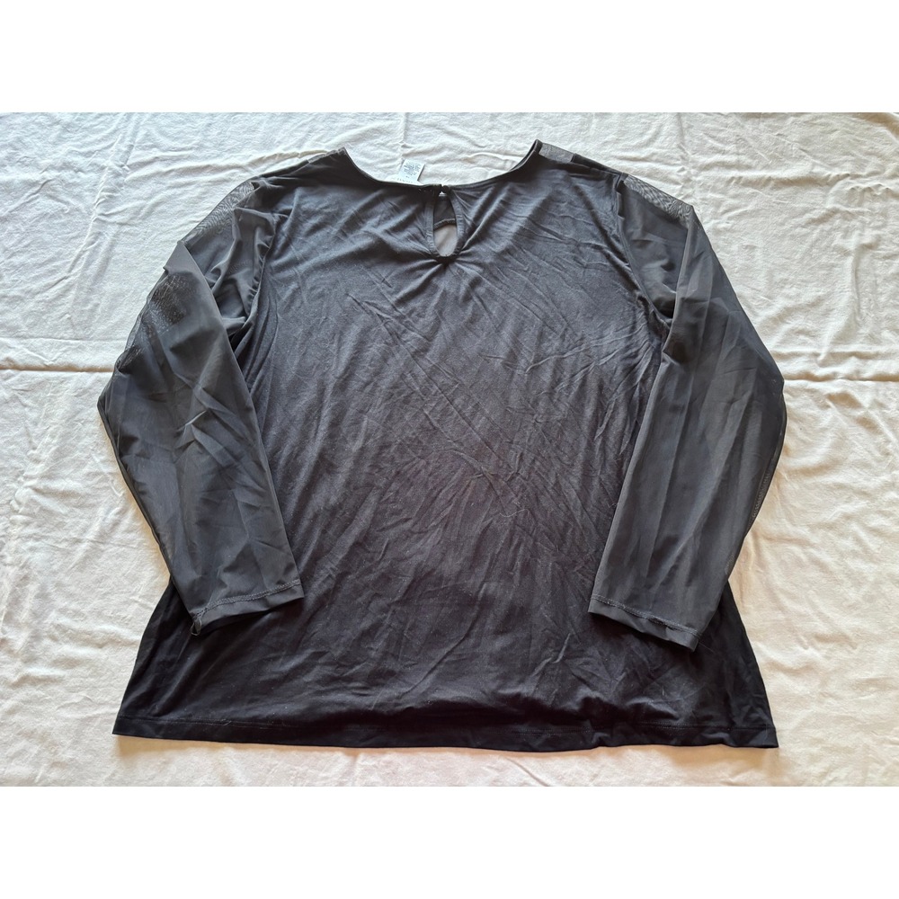 Carmen Marc Valvo Black Mesh Sleeve Cutout Top Plus Size 1X New - Picture 2 of 6